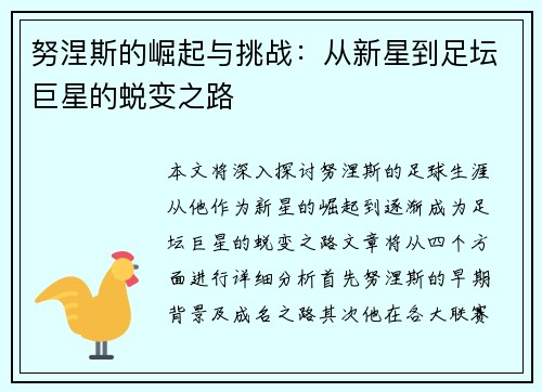 努涅斯的崛起与挑战：从新星到足坛巨星的蜕变之路