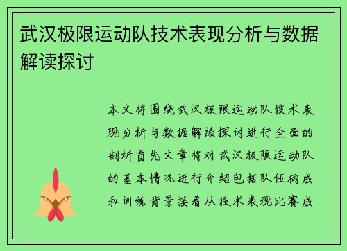 武汉极限运动队技术表现分析与数据解读探讨